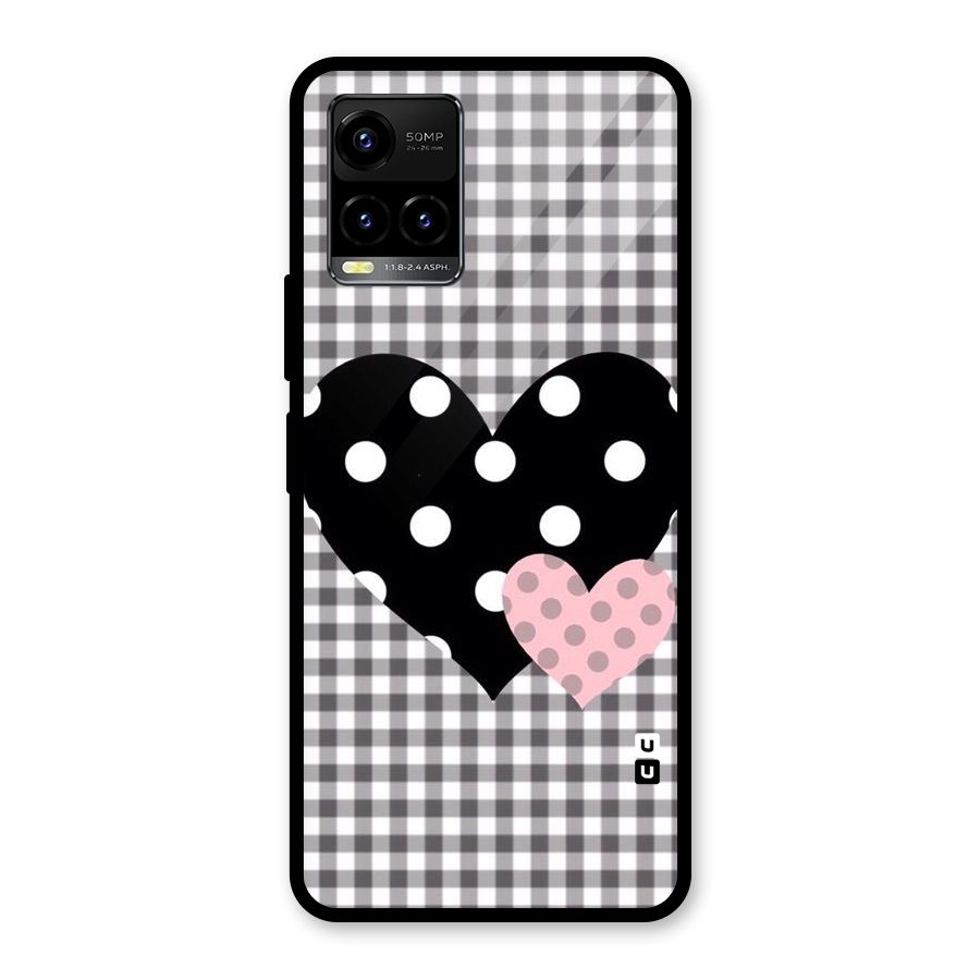 Polka Check Hearts Glass Back Case for Vivo Y21A