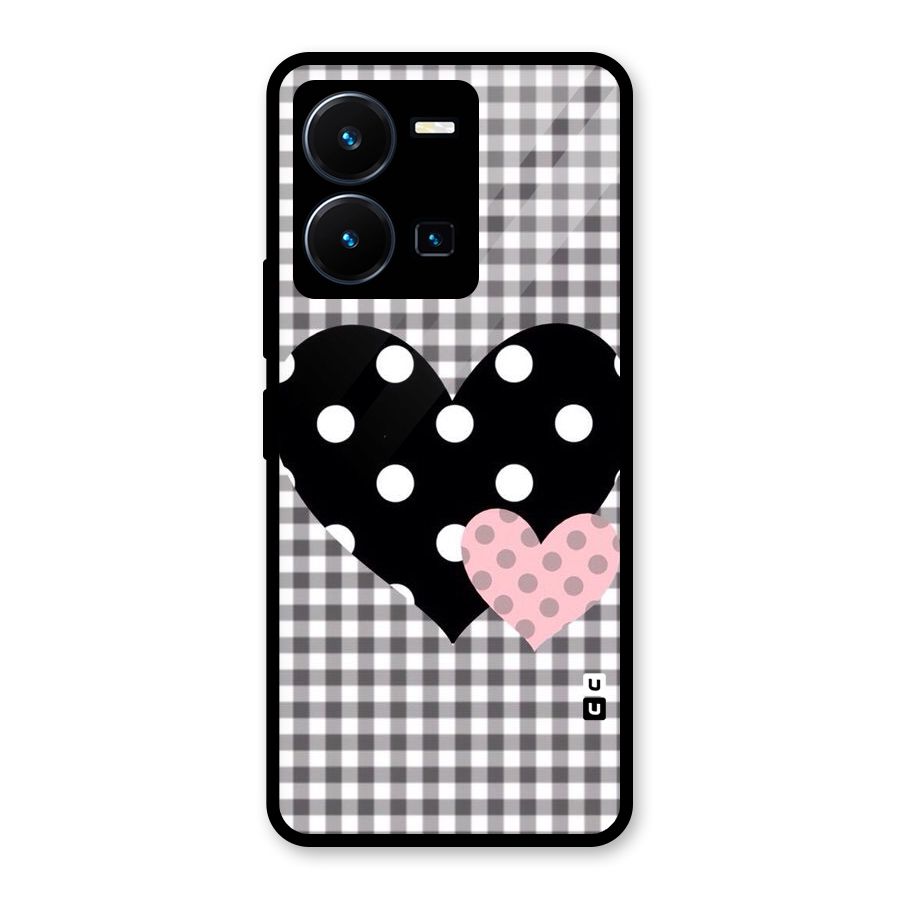 Polka Check Hearts Glass Back Case for Vivo Y35