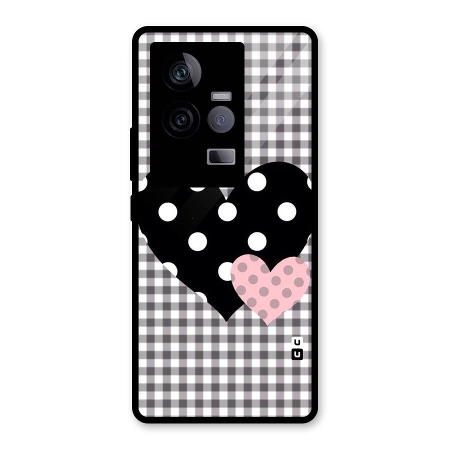 Polka Check Hearts Glass Back Case for Vivo iQOO 11 5G