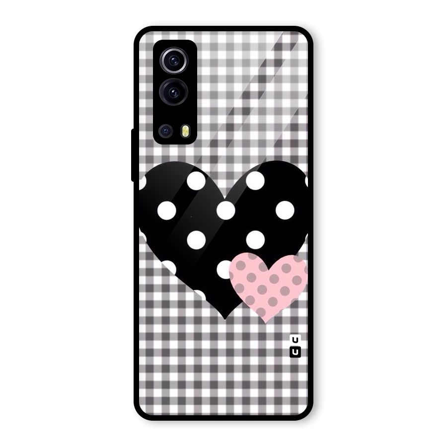 Polka Check Hearts Glass Back Case for Vivo iQOO Z3