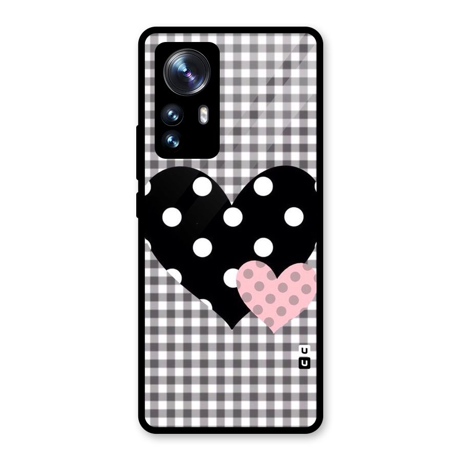 Polka Check Hearts Glass Back Case for Xiaomi 12 Pro