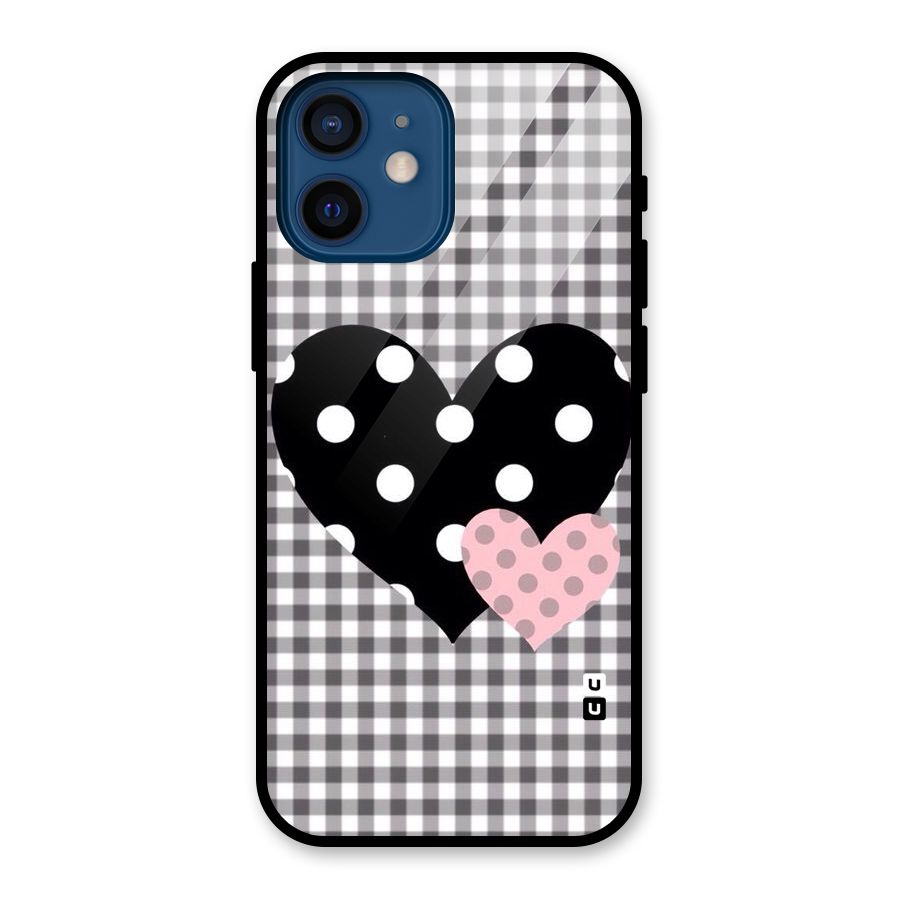 Polka Check Hearts Glass Back Case for iPhone 12 Mini