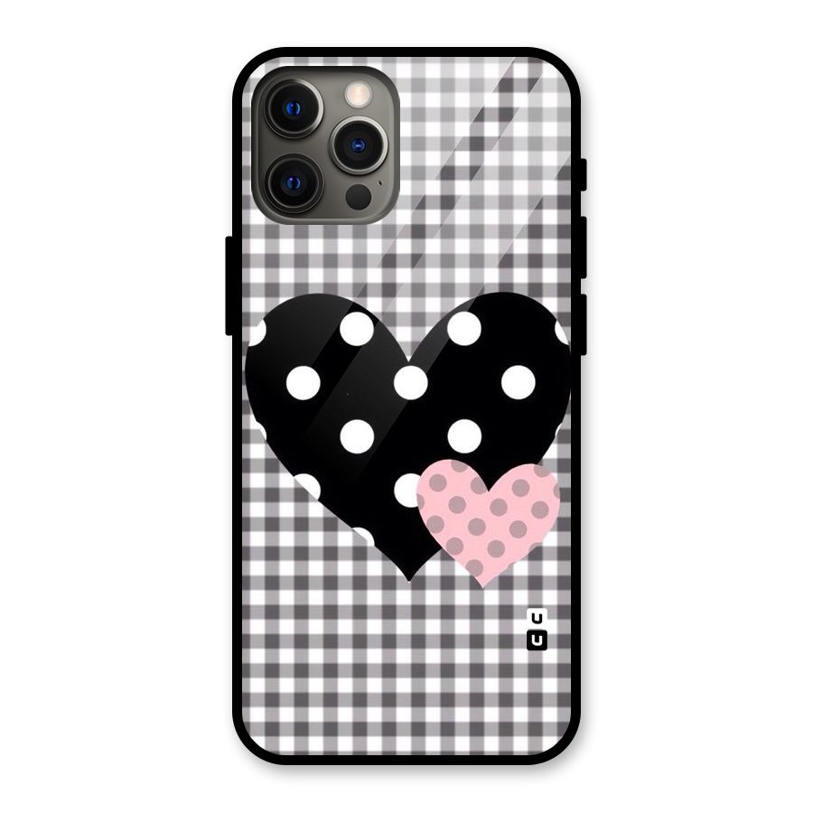 Polka Check Hearts Glass Back Case for iPhone 12 Pro Max