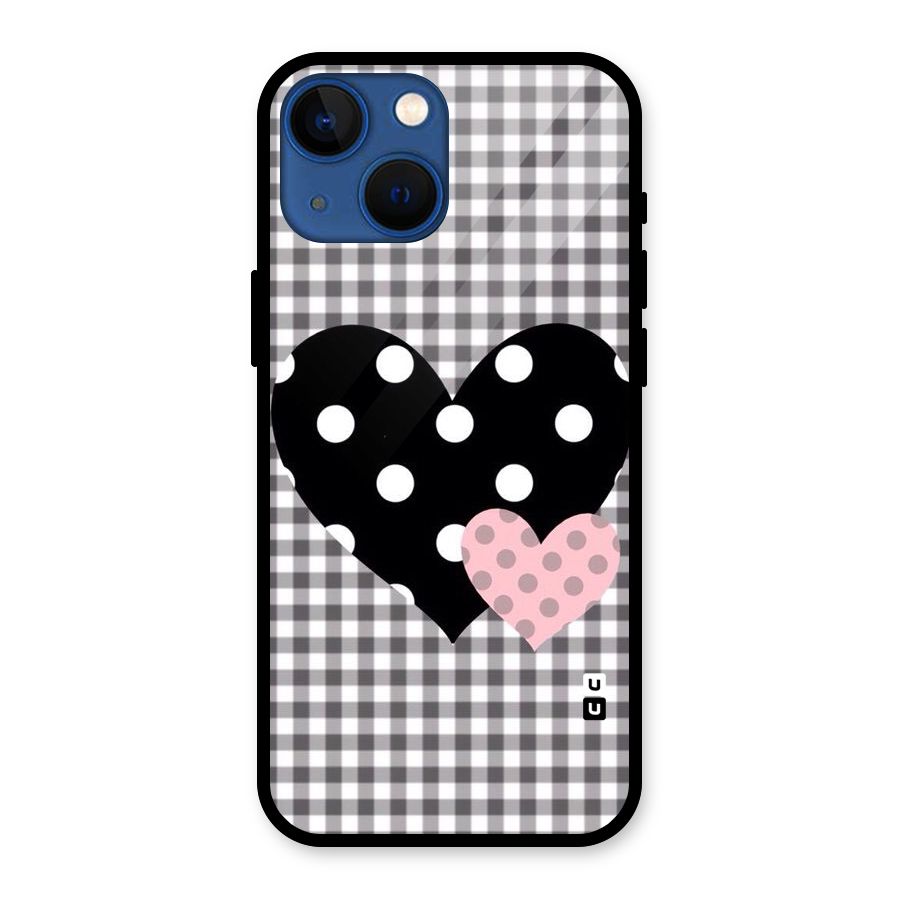 Polka Check Hearts Glass Back Case for iPhone 13 Mini