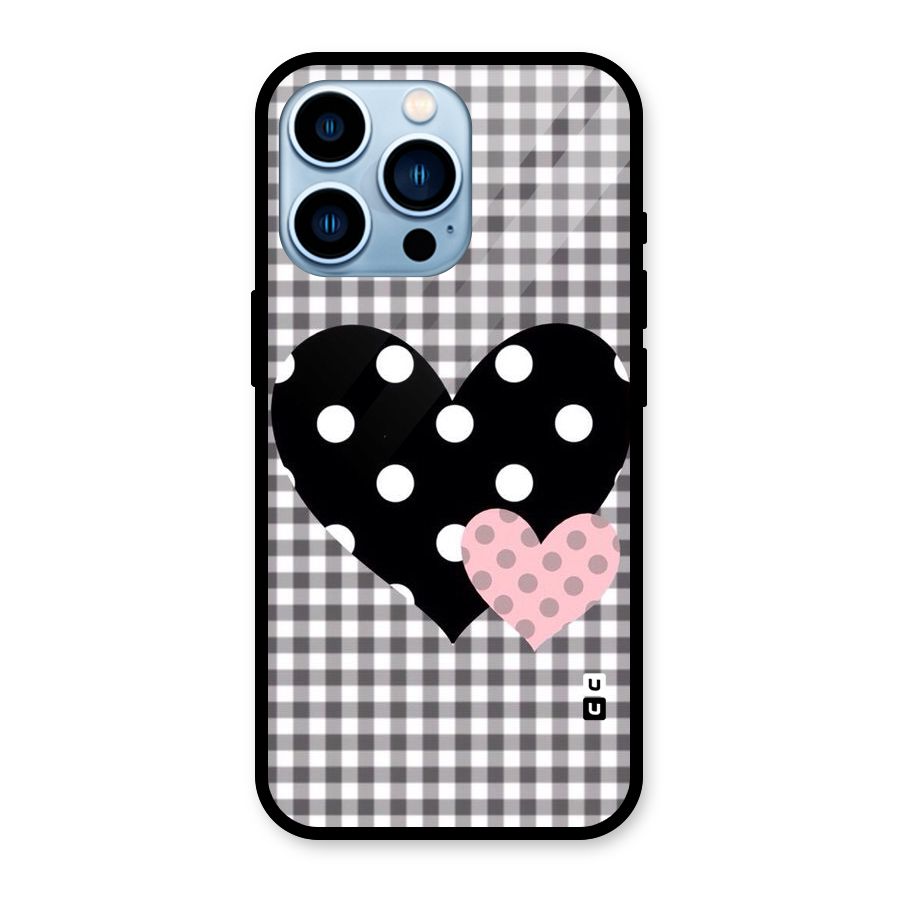 Polka Check Hearts Glass Back Case for iPhone 13 Pro