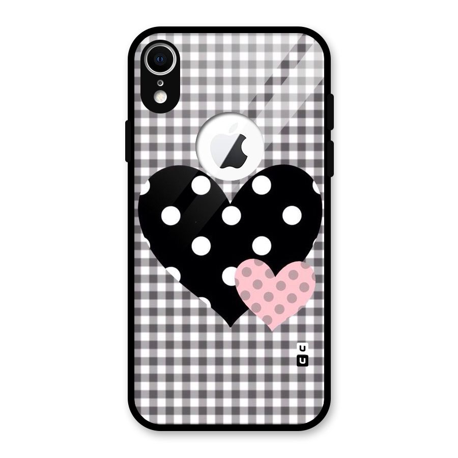 Polka Check Hearts Glass Back Case for iPhone XR Logo Cut
