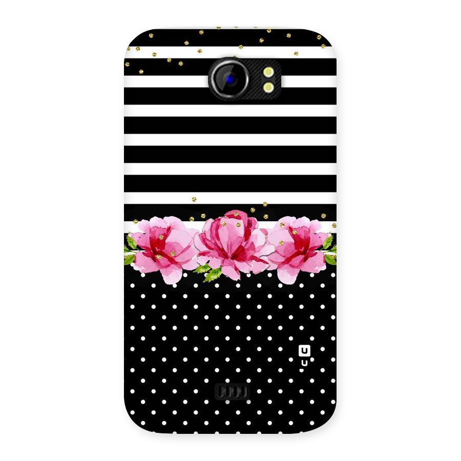 Polka Floral Stripes Back Case for Micromax Canvas 2 A110