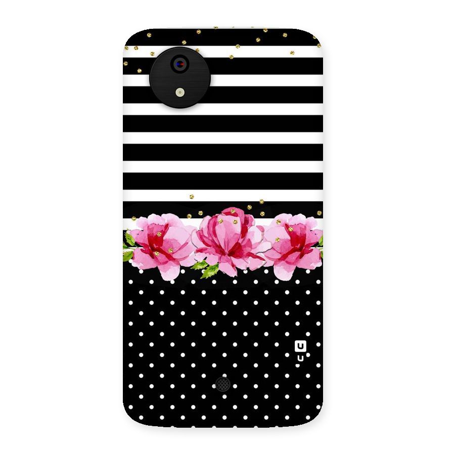 Polka Floral Stripes Back Case for Micromax Canvas A1