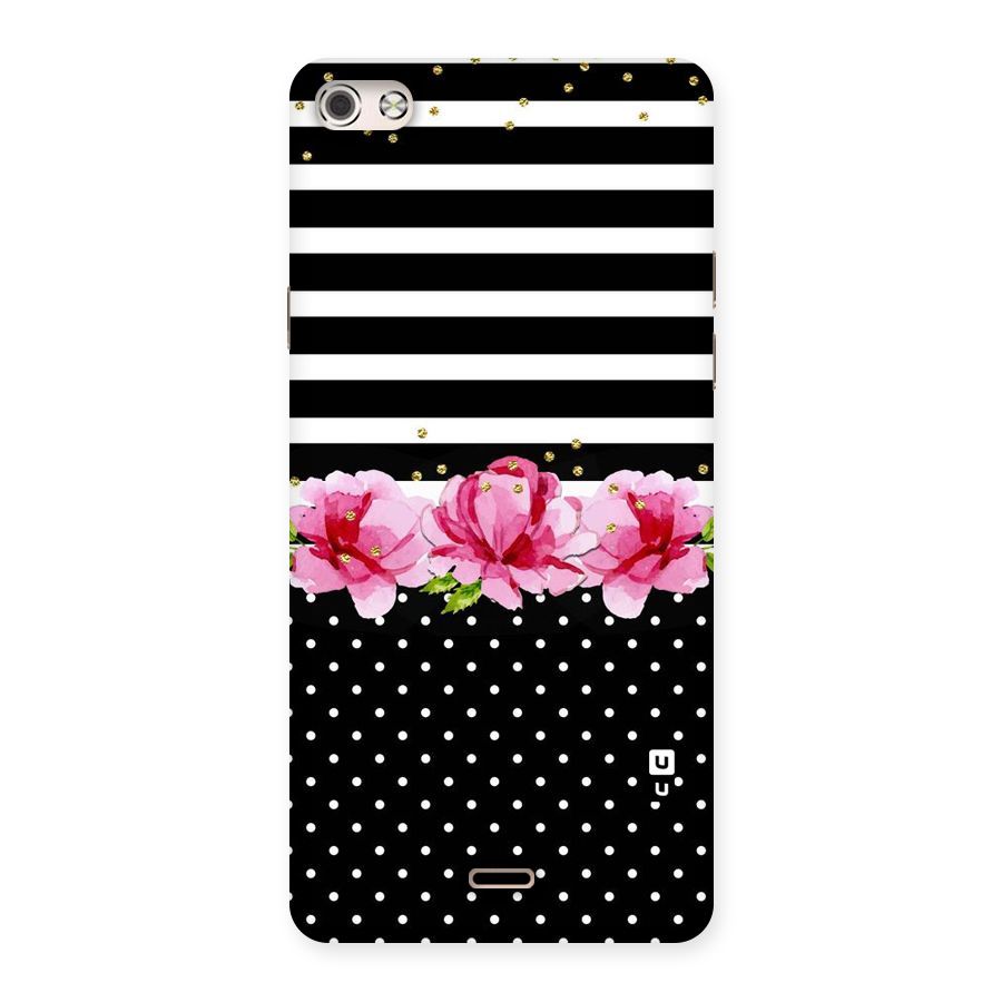 Polka Floral Stripes Back Case for Micromax Canvas Silver 5