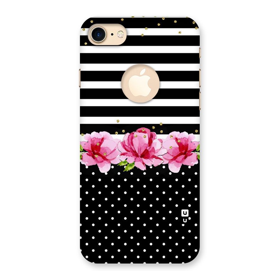 Polka Floral Stripes Back Case for iPhone 8 Logo Cut