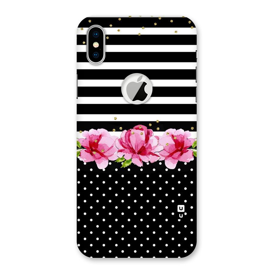 Polka Floral Stripes Back Case for iPhone X Logo Cut
