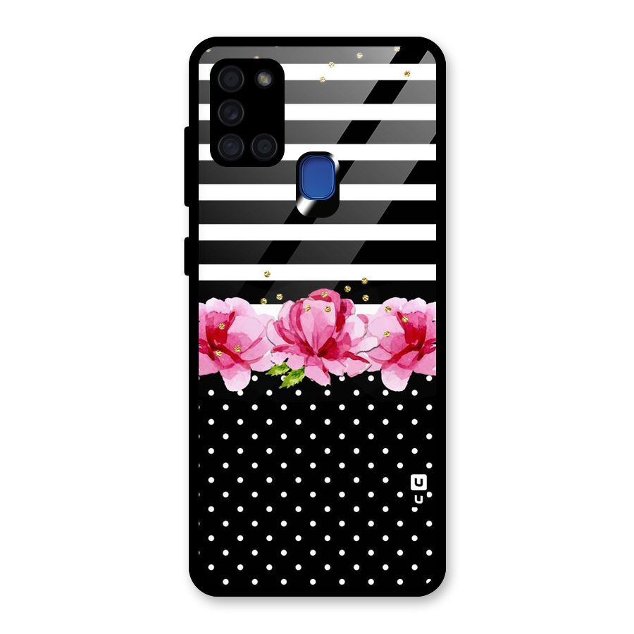 Polka Floral Stripes Glass Back Case for Galaxy A21s