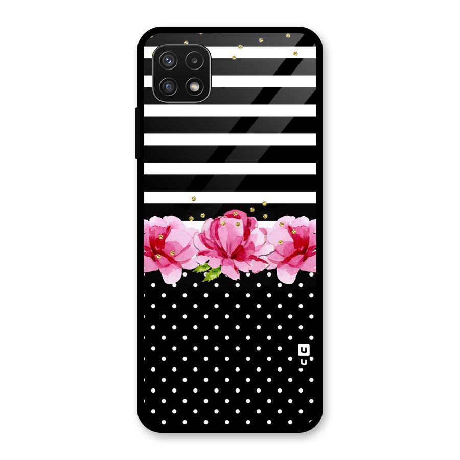 Polka Floral Stripes Glass Back Case for Galaxy A22 5G