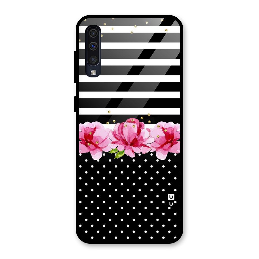 Polka Floral Stripes Glass Back Case for Galaxy A50