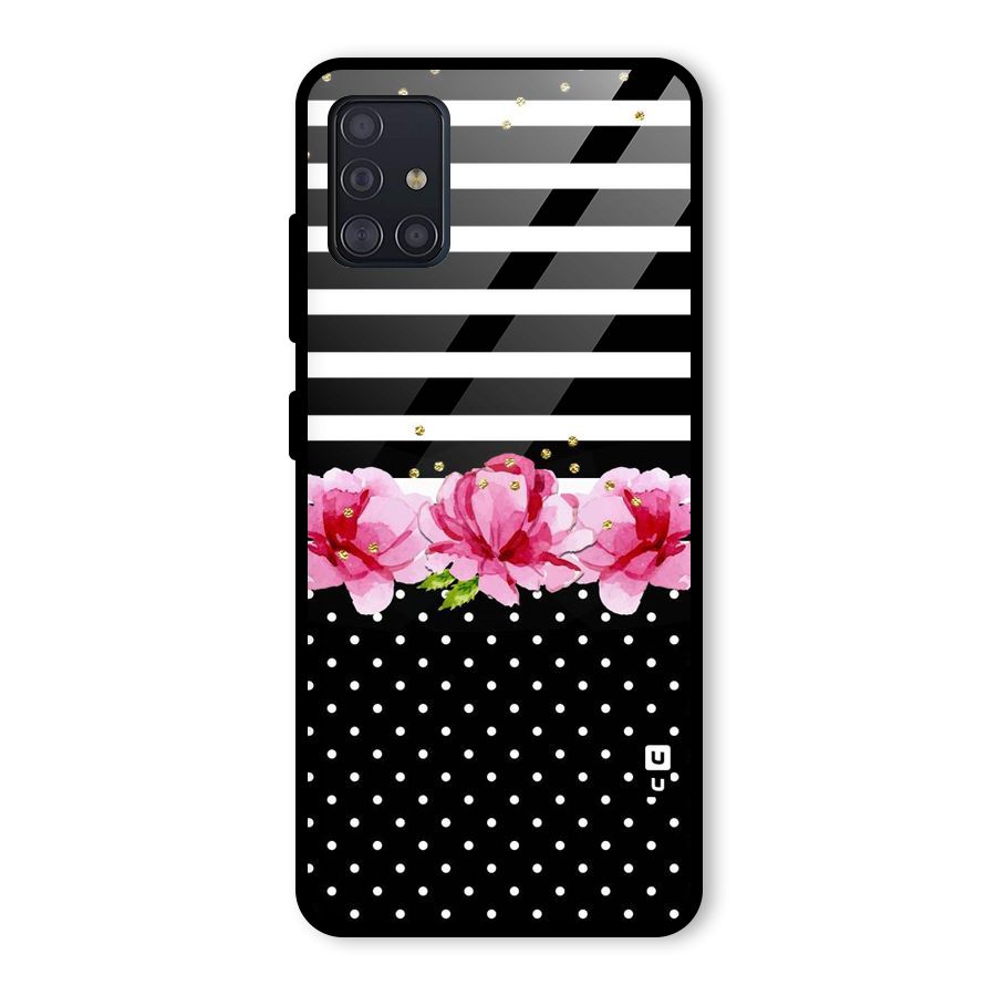 Polka Floral Stripes Glass Back Case for Galaxy A51