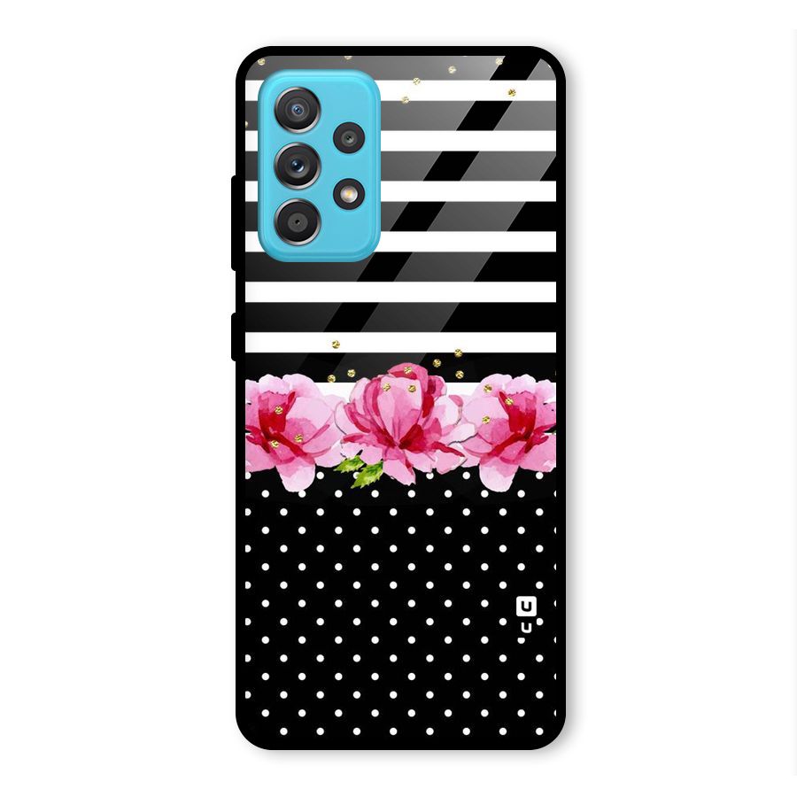 Polka Floral Stripes Glass Back Case for Galaxy A52