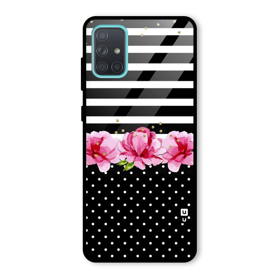 Polka Floral Stripes Glass Back Case for Galaxy A71
