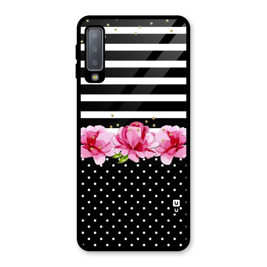 Polka Floral Stripes Glass Back Case for Galaxy A7 (2018)