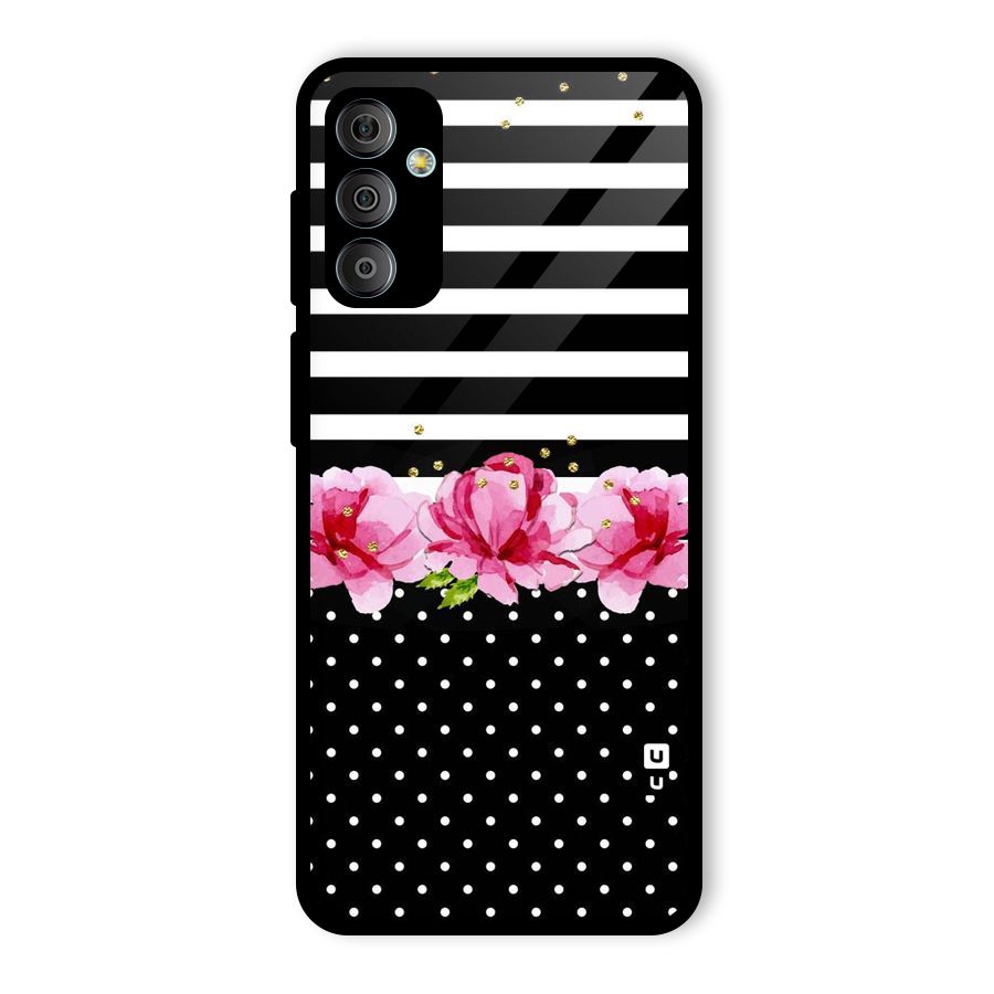 Polka Floral Stripes Glass Back Case for Galaxy F23