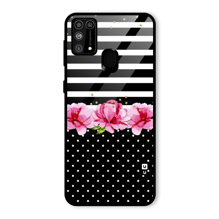 Polka Floral Stripes Glass Back Case for Galaxy F41