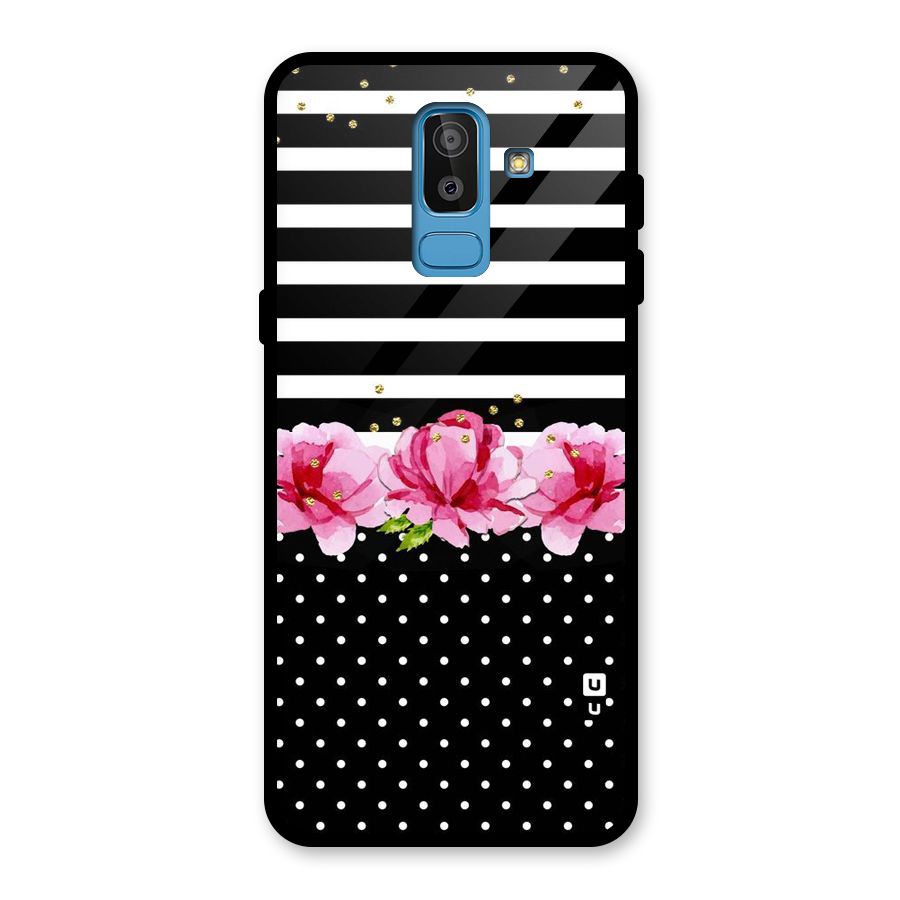 Polka Floral Stripes Glass Back Case for Galaxy J8