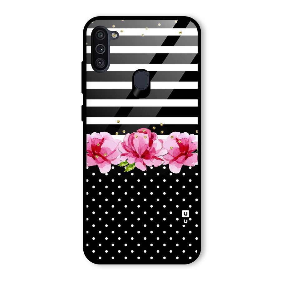 Polka Floral Stripes Glass Back Case for Galaxy M11