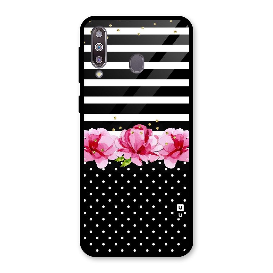 Polka Floral Stripes Glass Back Case for Galaxy M30