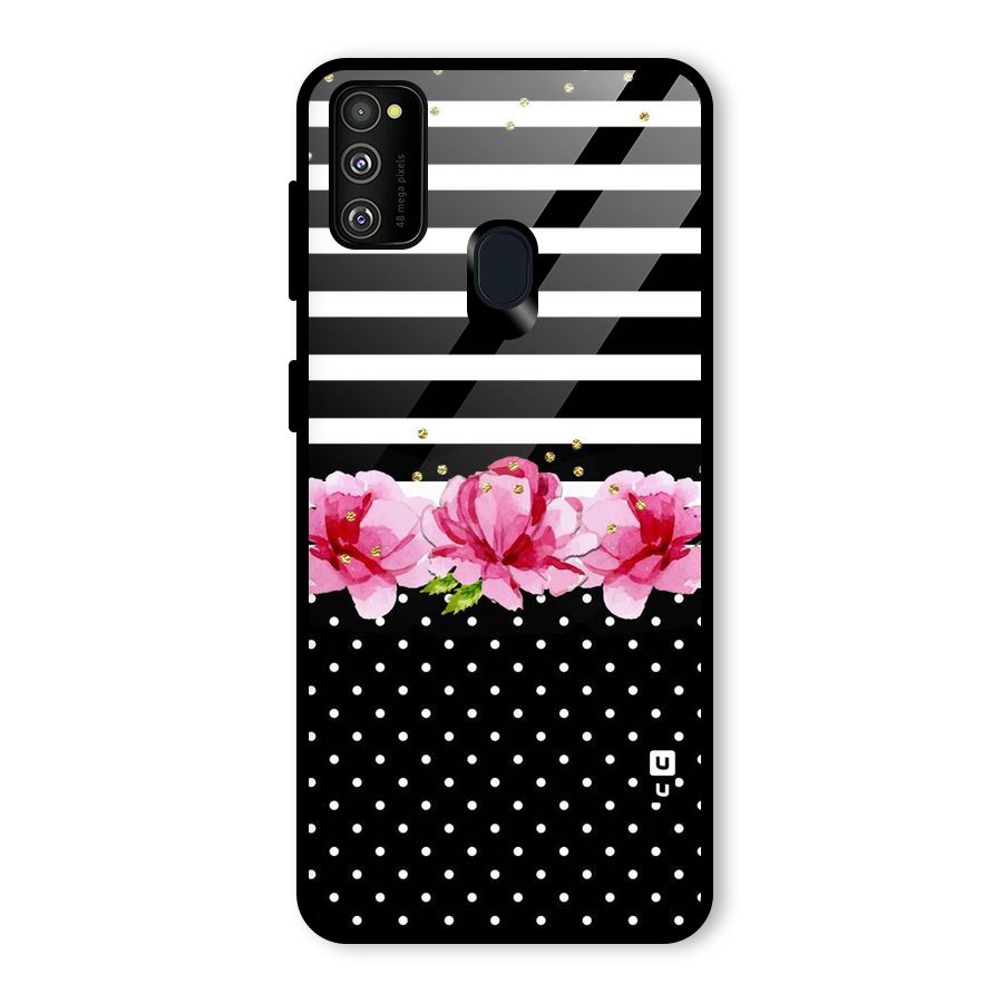 Polka Floral Stripes Glass Back Case for Galaxy M30s