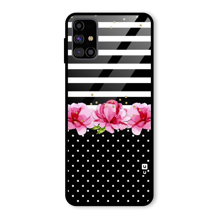 Polka Floral Stripes Glass Back Case for Galaxy M31s