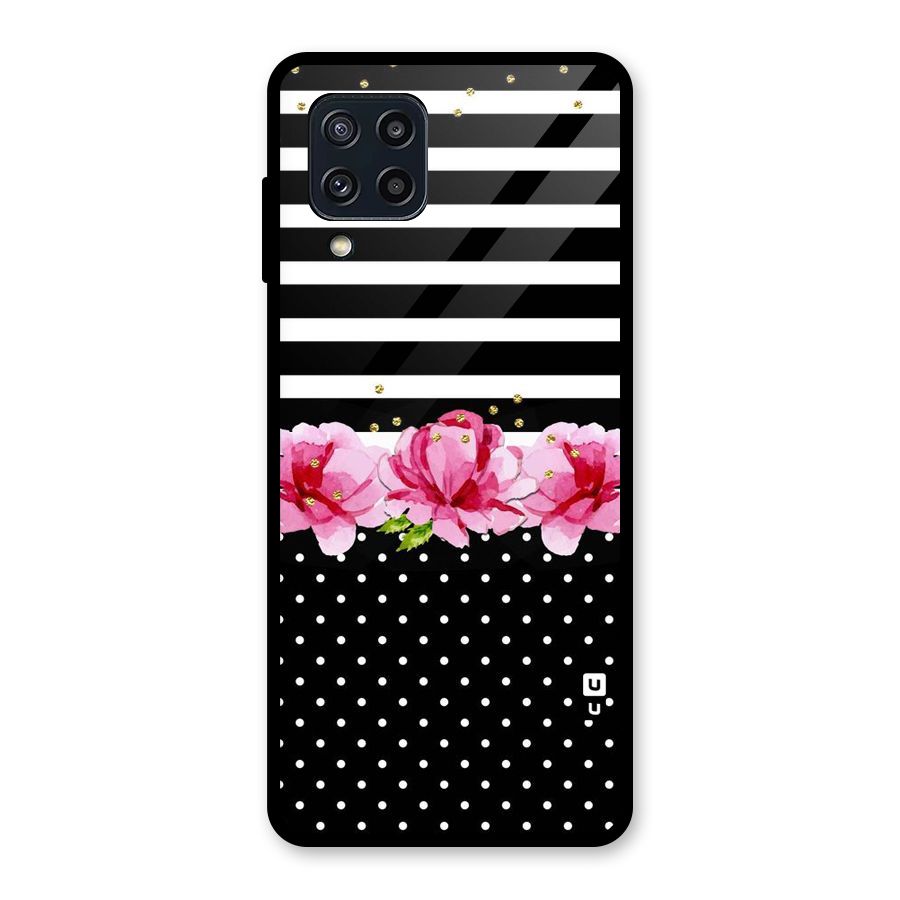Polka Floral Stripes Glass Back Case for Galaxy M32
