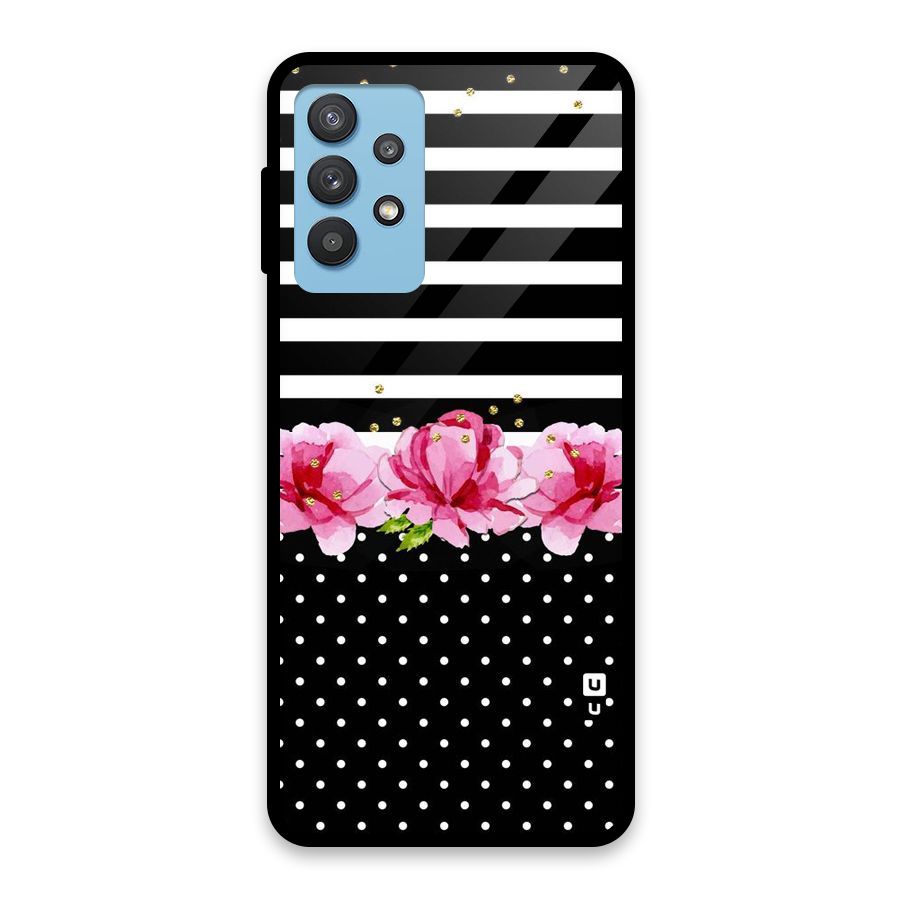 Polka Floral Stripes Glass Back Case for Galaxy M32 5G
