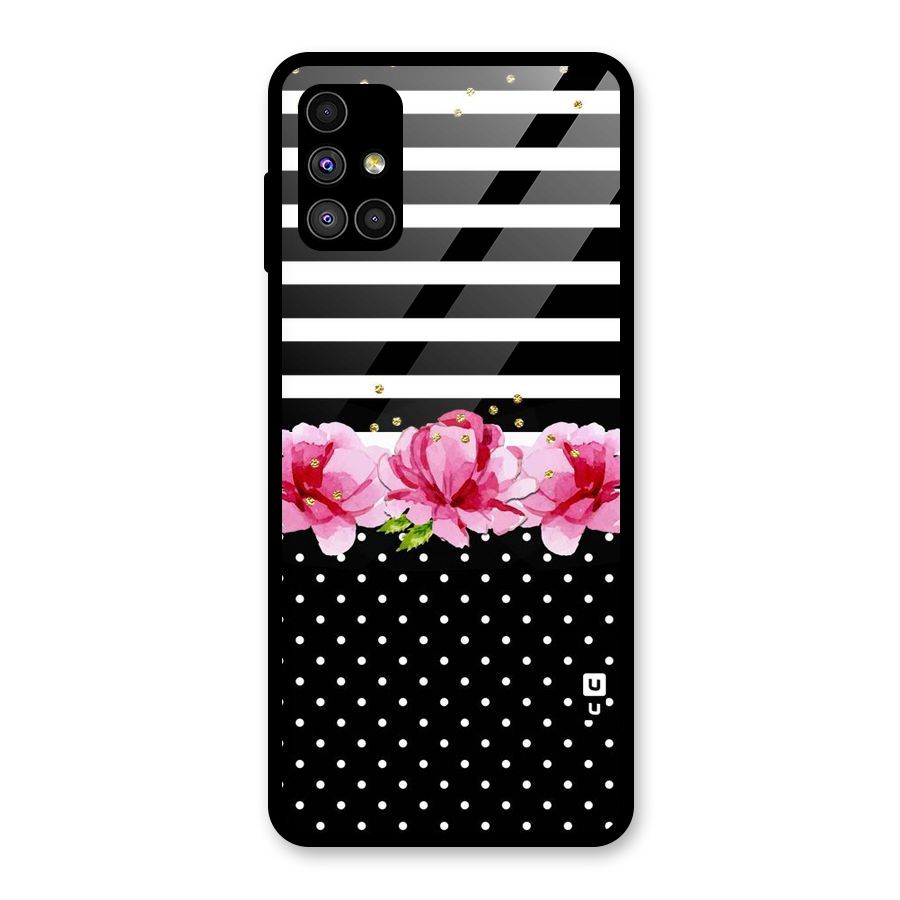 Polka Floral Stripes Glass Back Case for Galaxy M51