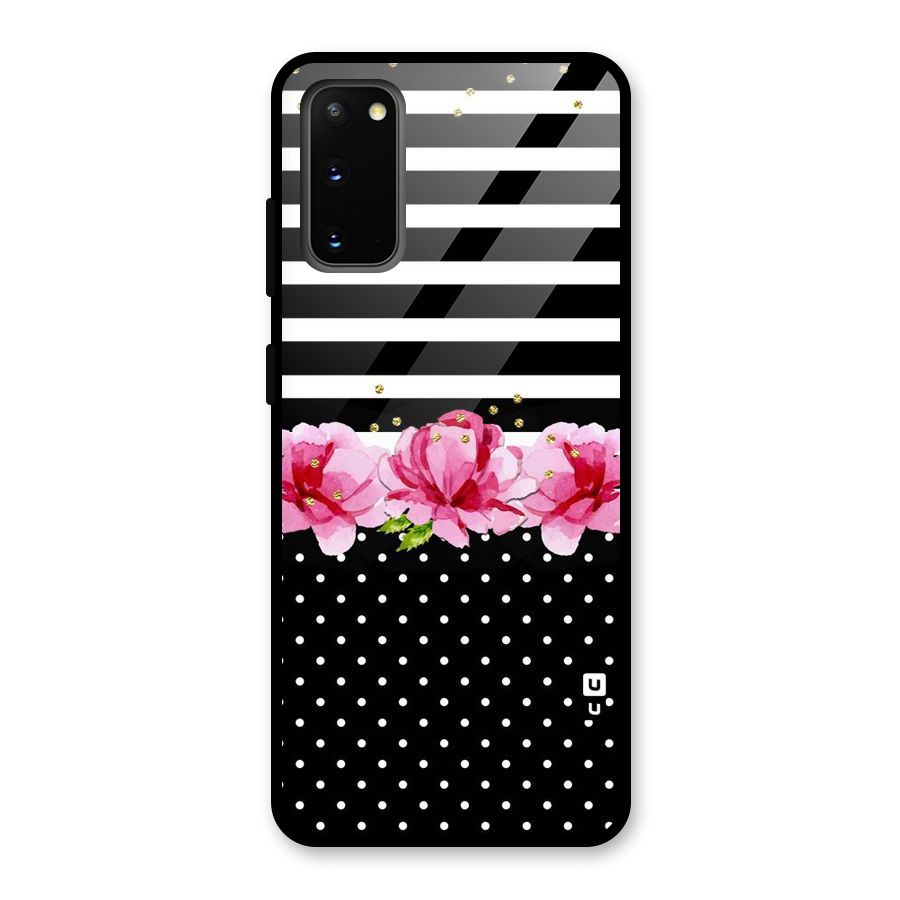 Polka Floral Stripes Glass Back Case for Galaxy S20