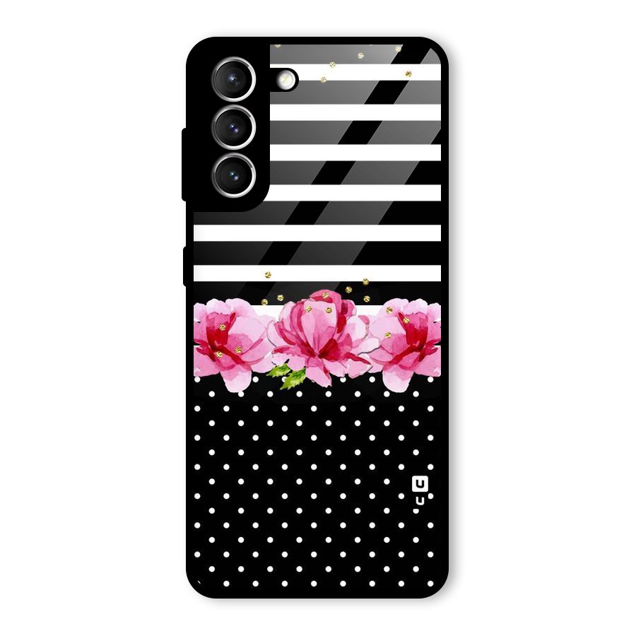 Polka Floral Stripes Glass Back Case for Galaxy S21 5G