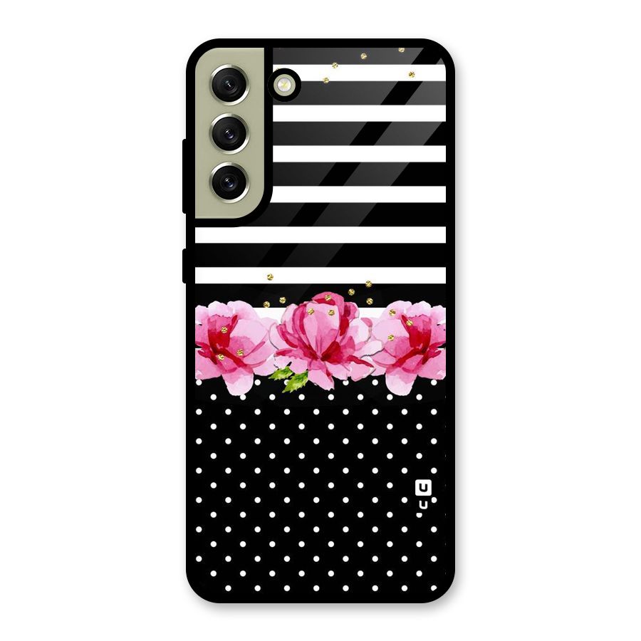 Polka Floral Stripes Glass Back Case for Galaxy S21 FE 5G