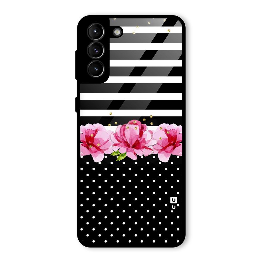 Polka Floral Stripes Glass Back Case for Galaxy S21 Plus