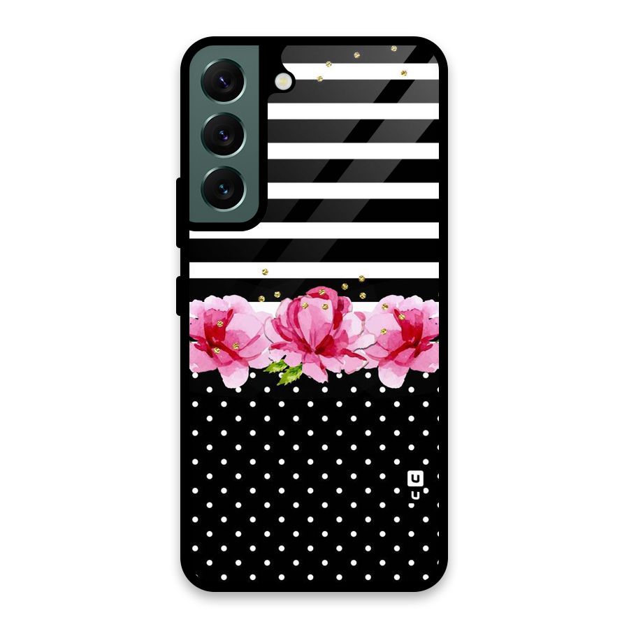 Polka Floral Stripes Glass Back Case for Galaxy S22 5G