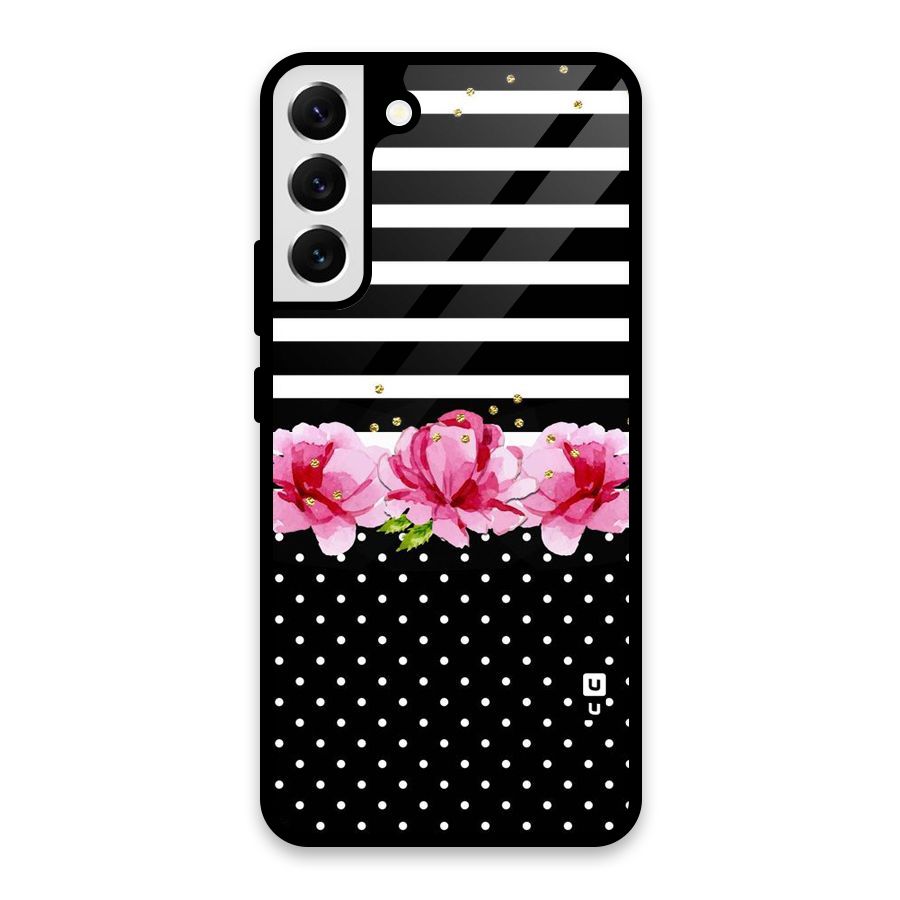 Polka Floral Stripes Glass Back Case for Galaxy S22 Plus 5G