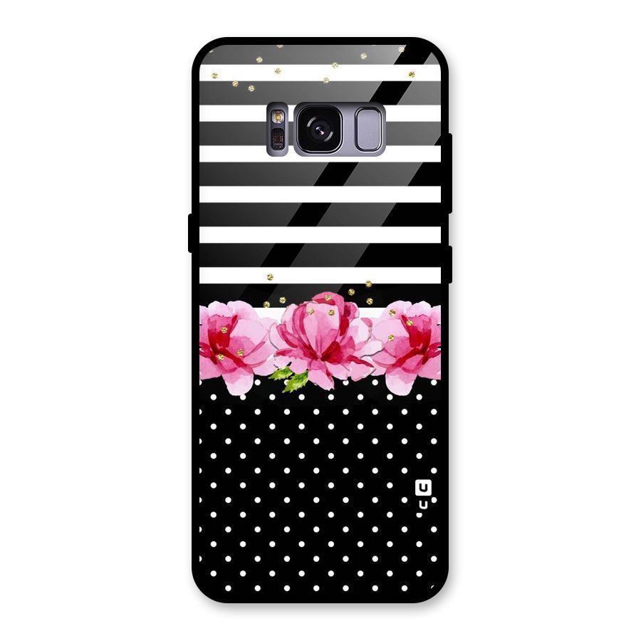 Polka Floral Stripes Glass Back Case for Galaxy S8