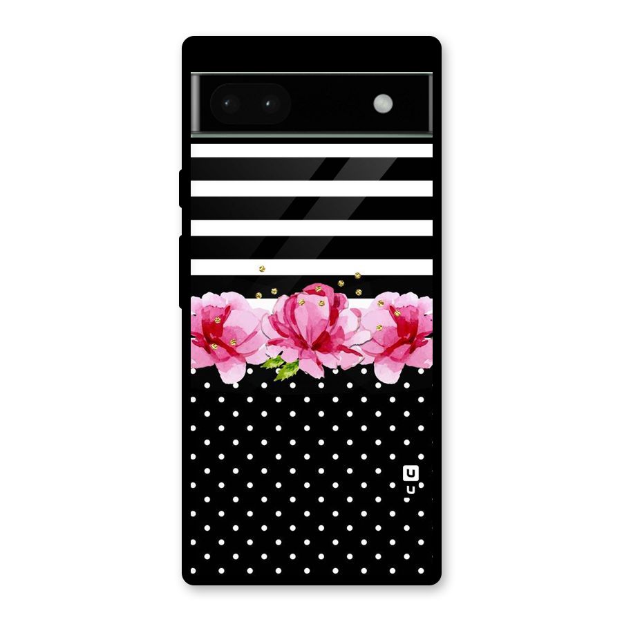 Polka Floral Stripes Glass Back Case for Google Pixel 6a
