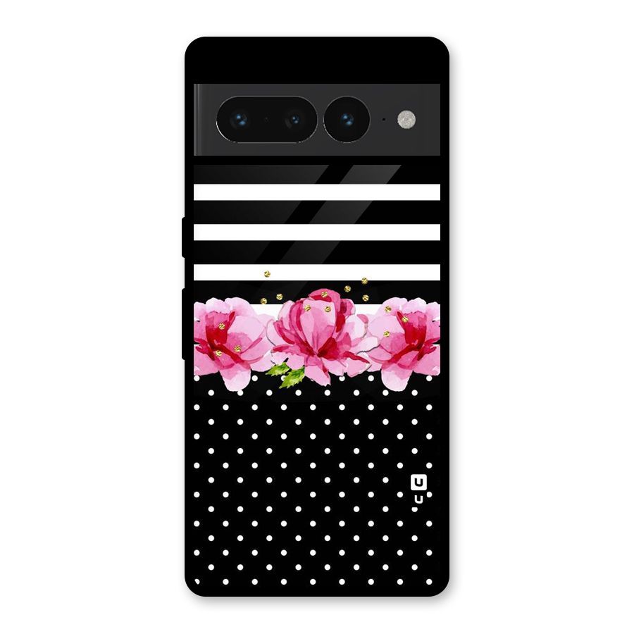 Polka Floral Stripes Glass Back Case for Google Pixel 7 Pro