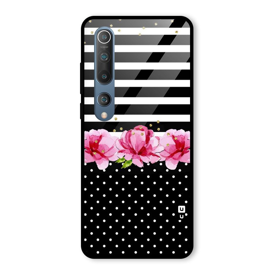 Polka Floral Stripes Glass Back Case for Mi 10