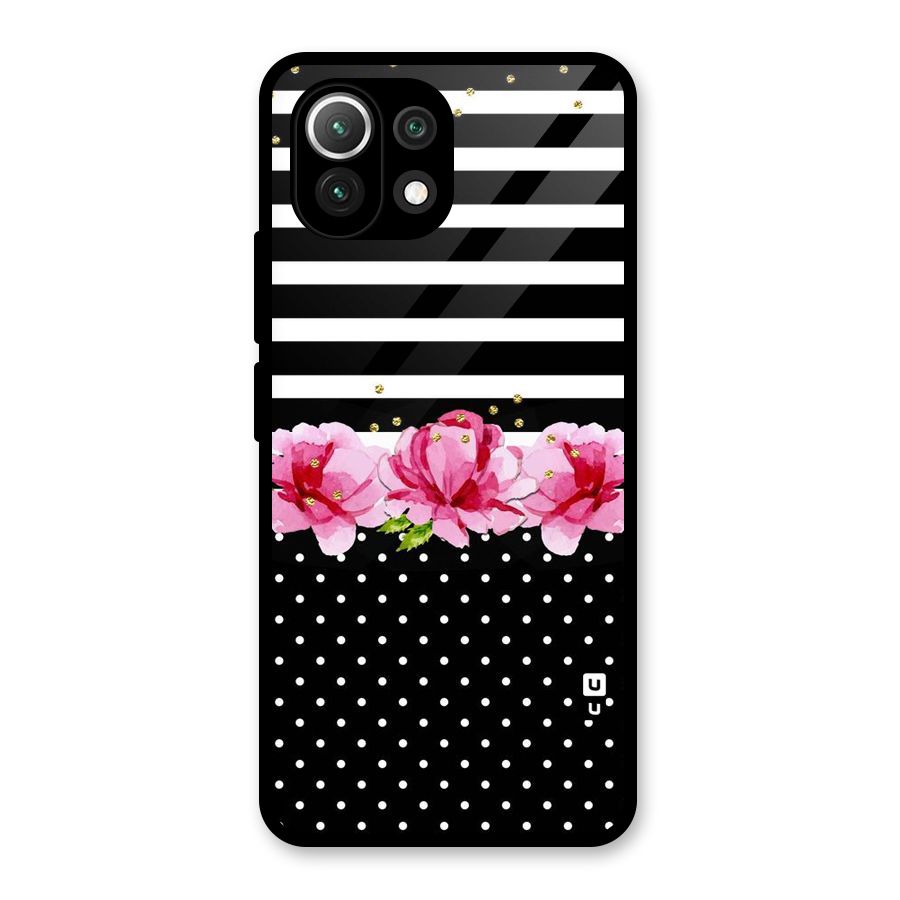 Polka Floral Stripes Glass Back Case for Mi 11 Lite