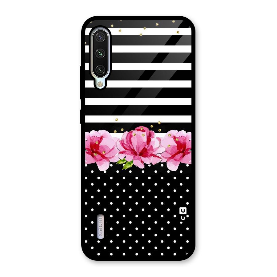 Polka Floral Stripes Glass Back Case for Mi A3