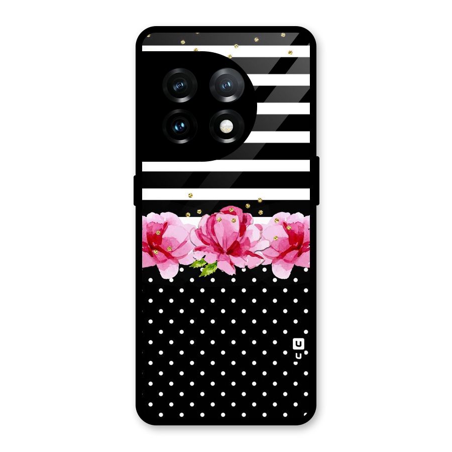 Polka Floral Stripes Glass Back Case for OnePlus 11