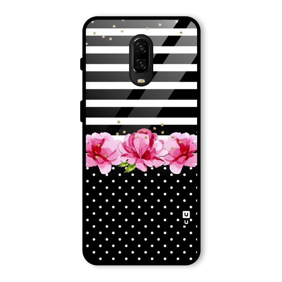Polka Floral Stripes Glass Back Case for OnePlus 6T
