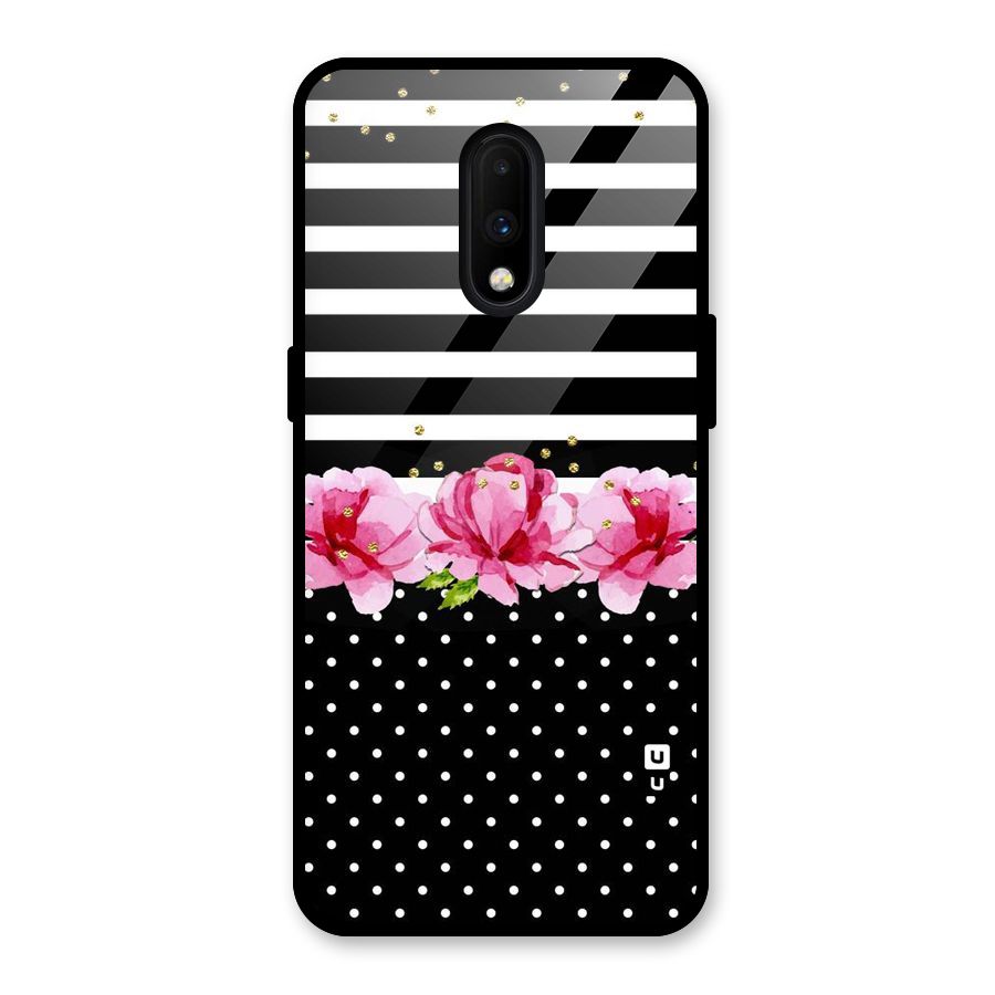 Polka Floral Stripes Glass Back Case for OnePlus 7