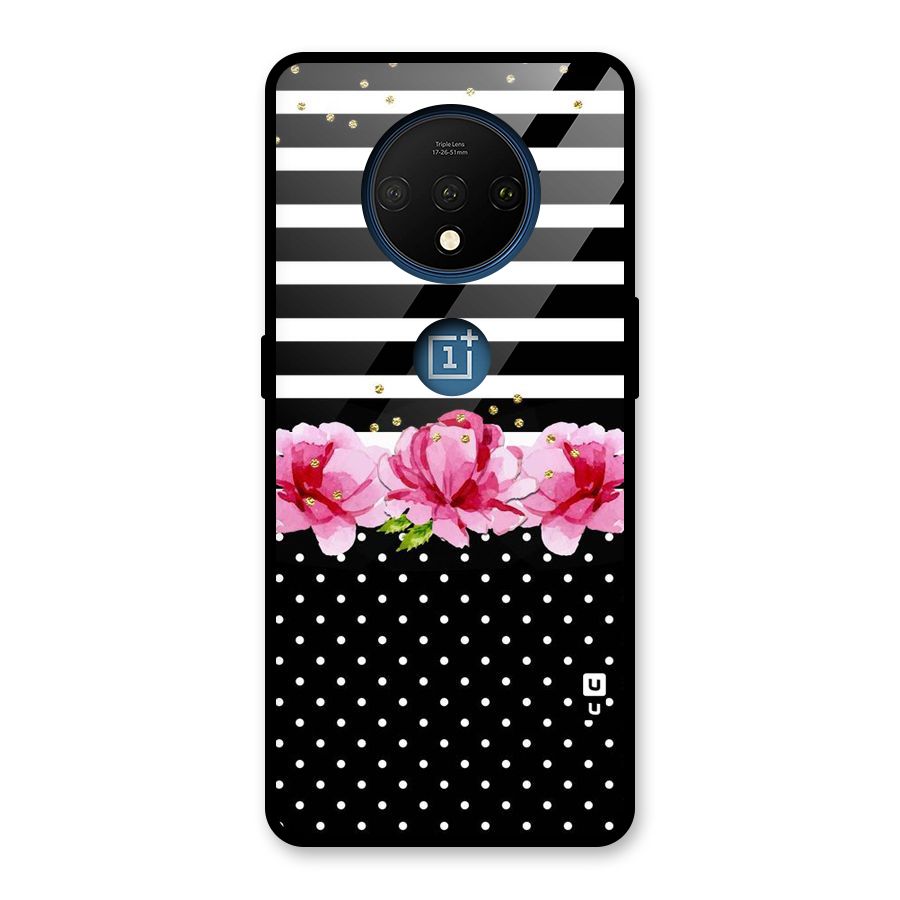 Polka Floral Stripes Glass Back Case for OnePlus 7T