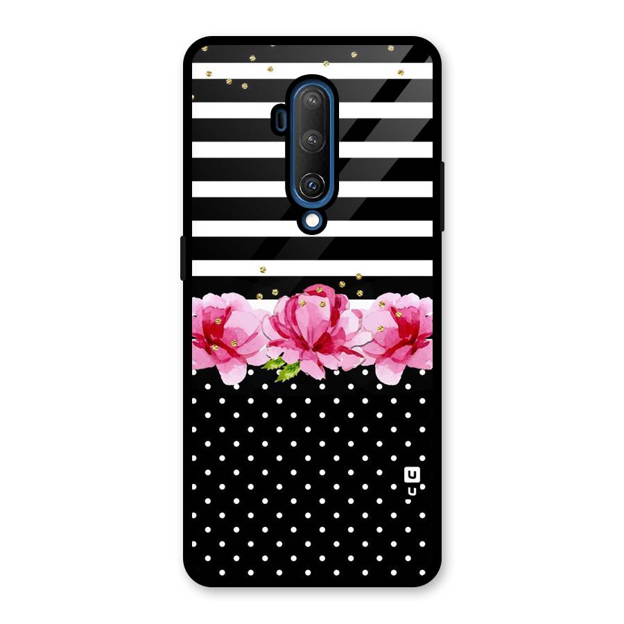 Polka Floral Stripes Glass Back Case for OnePlus 7T Pro