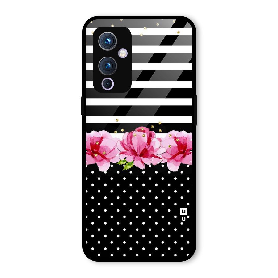 Polka Floral Stripes Glass Back Case for OnePlus 9